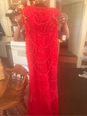 Strapless Red Beaded Prom Dress